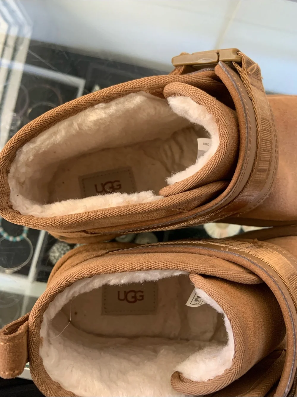 Discontinued UGG Chestnut Suede Ankle Booties with Strap